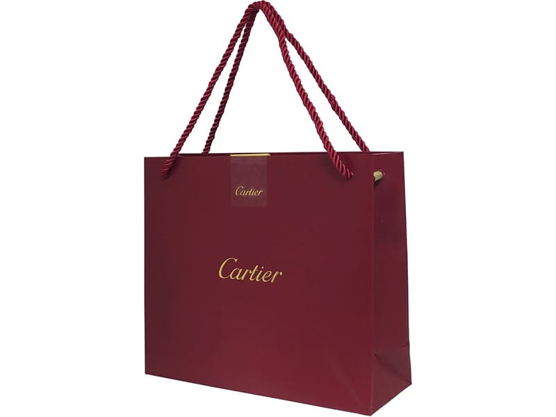 Phiên bản túi giấy màu đỏ tươi in logo ép nhũ của Cartier